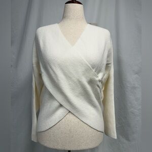 Ann Taylor Winter White V-Neck Ribbed Wrap Sweater